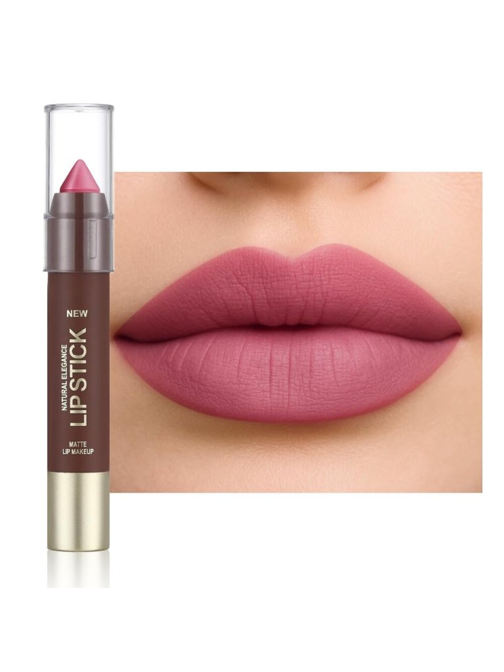 Women's 05# Mauve 24 Hour Long-lasting Rose Matte Classic Lipstick Crayon